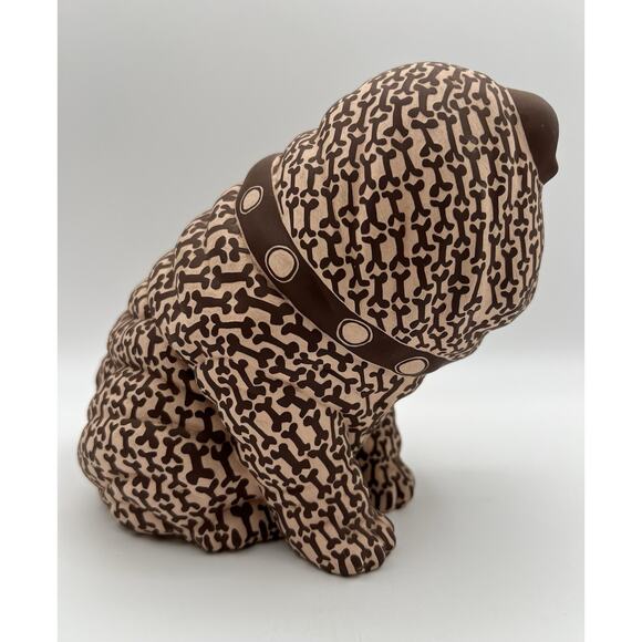 Carved Ceramic Bulldog Puppy Figurine with Brown Dog Biscuit Pattern 7” Signed - Picture 7 of 13